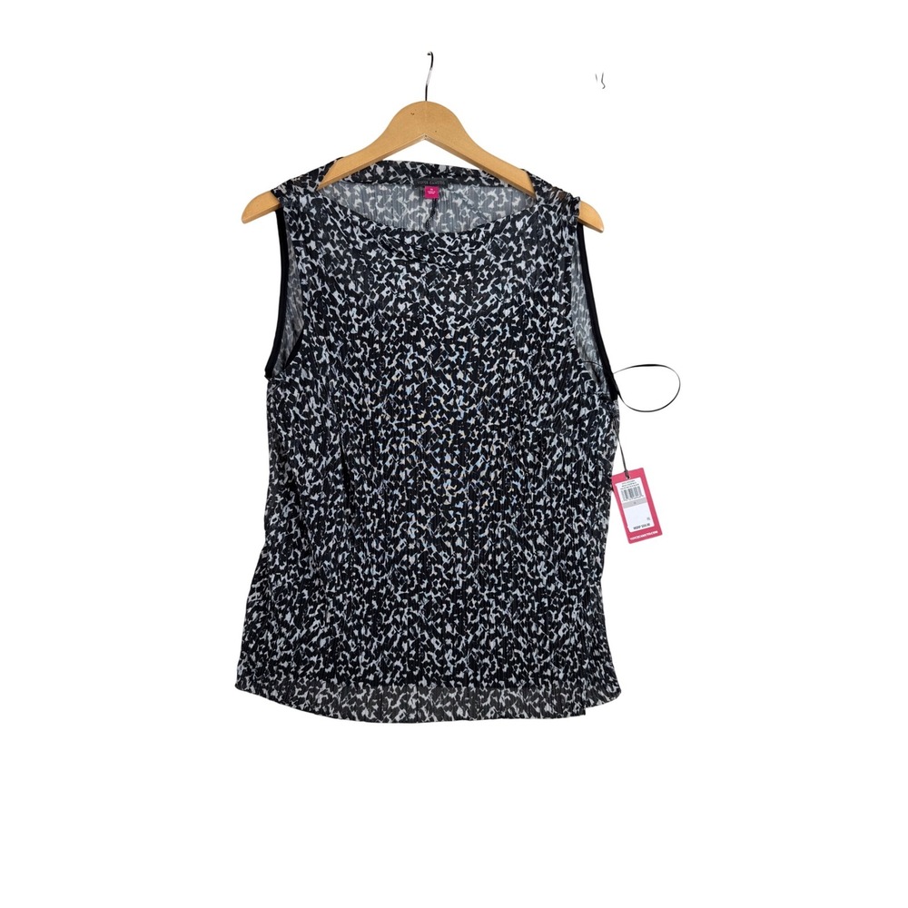 New Vince Camuto Animal Print Pleated Mock Neck Sleeveless Blouse size 1X Black